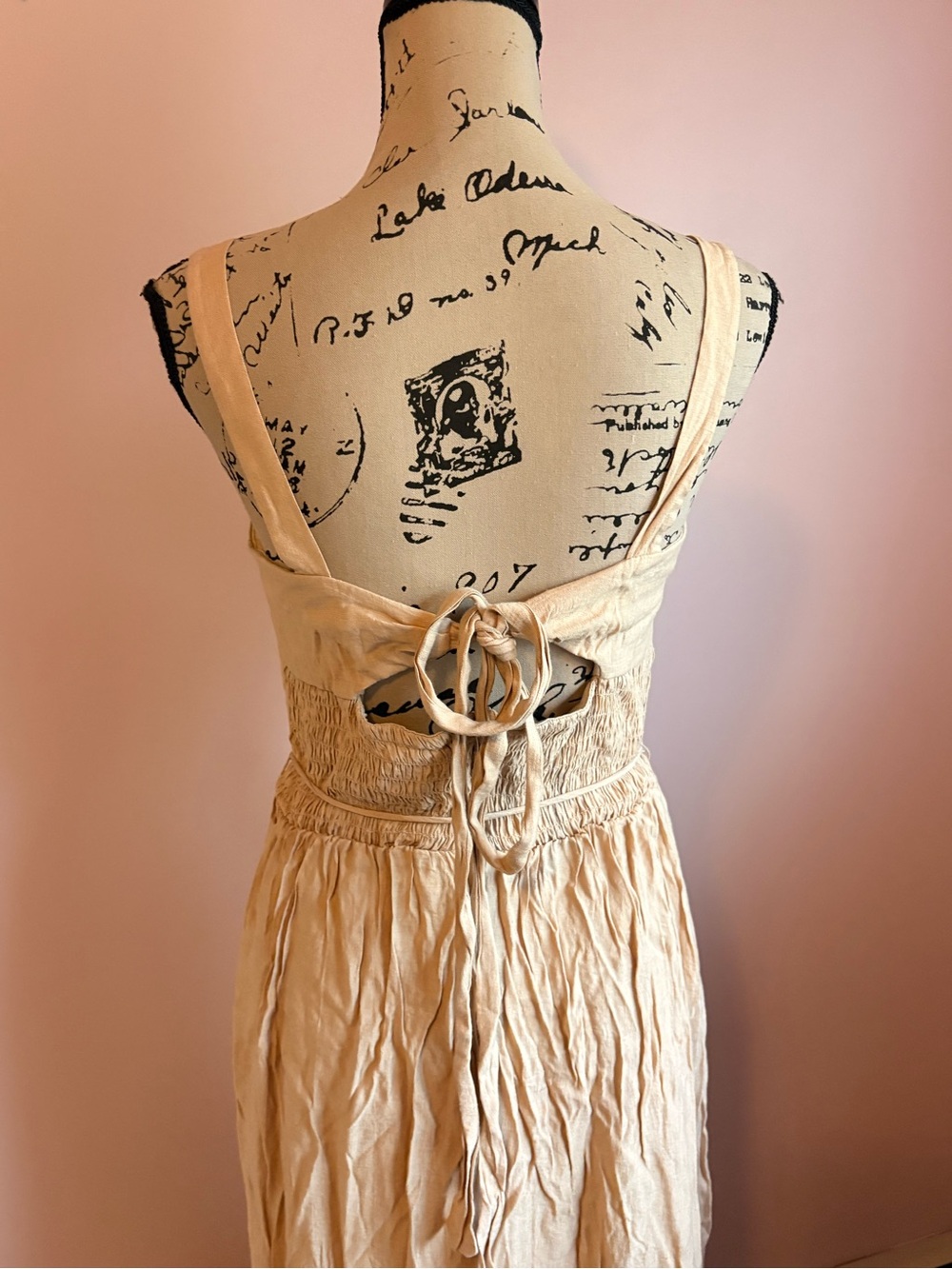 💚Taylor Beige Maxi Dress with Square Neck and Waist Tie - Picture 8 of 10